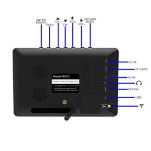 Milanix 7” Rechargeable Small Portable TV with LCD Widescreen Display, 2-Way Stand, Digital Tuner, and High-Power Antenna for Home, Camping, Car Travel, and RV, USB and SD Card Slot, FM Radio, AV Input