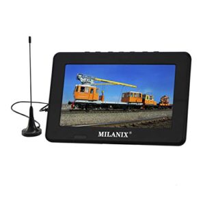 Milanix 7” Rechargeable Small Portable TV with LCD Widescreen Display, 2-Way Stand, Digital Tuner, and High-Power Antenna for Home, Camping, Car Travel, and RV, USB and SD Card Slot, FM Radio, AV Input