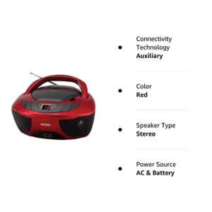 Jensen CD-475R Portable Sport Stereo Boombox CD Player with AM/FM Radio and Aux Line-in & Headphone Jack (Red)