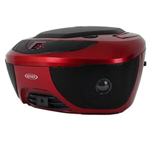 Jensen CD-475R Portable Sport Stereo Boombox CD Player with AM/FM Radio and Aux Line-in & Headphone Jack (Red)