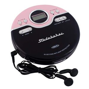 studebaker sb3703pb retro joggable personal cd player with fm radio – pink/black