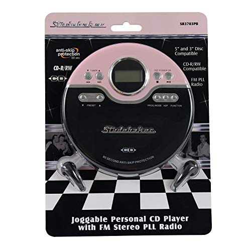 Studebaker SB3703PB Retro Joggable Personal CD Player with FM Radio - Pink/Black