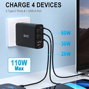USB C Charger, 100W USB-C Power Adapter, Super Fast Charger for Samsung, GaN III Compact & Foldable Versatile Charger, 3 USB C+1 USB Port Charging Block Compatible with MacBook/iPhone/iPad, UL Listed