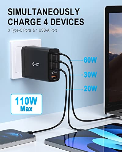 USB C Charger, 100W USB-C Power Adapter, Super Fast Charger for Samsung, GaN III Compact & Foldable Versatile Charger, 3 USB C+1 USB Port Charging Block Compatible with MacBook/iPhone/iPad, UL Listed