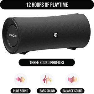 Raycon Fitness Speaker, Portable, IPX7 Waterproof, Dustproof, 36 Hr Battery, Microphone, Dual Drivers, TWS Multi-Link Stereo, Strap (Carbon Black)