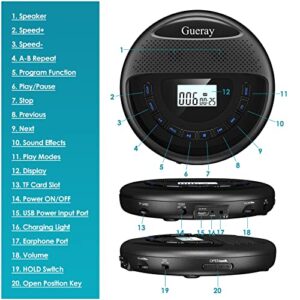 CD Player Portable KOVCDVI Portable CD Player for Car with Dual Stereo Speakers Walkman CD Player with Headphones & AUX Cable Rechargeable CD Player for Car with Anti-Skip Protection Support TF Play