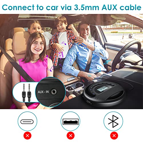 CD Player Portable KOVCDVI Portable CD Player for Car with Dual Stereo Speakers Walkman CD Player with Headphones & AUX Cable Rechargeable CD Player for Car with Anti-Skip Protection Support TF Play