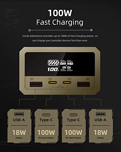 Steam Deck Battery Bank, imuto100W Power Bank, Portable Laptop Charger with Smart Digital Display, 26800mAh PD Super Fast Charging USB C External Battery for MacBook Pro/Air, iPad Pro, Lenovo, iPhone