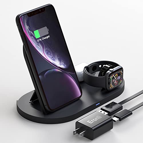 Eronli 3 in 1 Wireless Charger for Apple Products, Qi-Certified Fast Charging Station with 20W USB-C Power Adapter Compatible with Apple Watch SE 7 6 5 4 AirPods Pro/2 iPhone 13 12 11/Pro Max/X