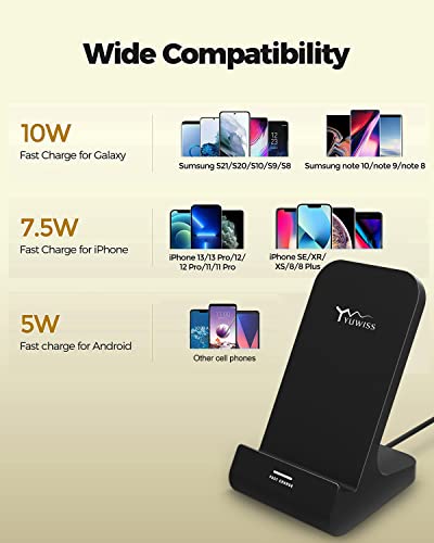 Wireless Charger YW YUWISS Wireless Phone Charger Stand 10W Max Compatible with Apple iPhone 14 13 12/12 Pro Max/ 11Pro/11Pro Max/XR/XS Max/XS/X/8/8Plus, Samsung Galaxy (Dark)