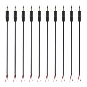 fancasee 10 pack replacement 3.5mm male plug to bare wire open end ts 2 pole mono 1/8″ 3.5mm plug jack connector audio cable repair