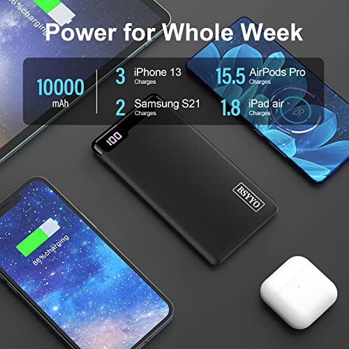 BSYYO Portable Charger,10000mAh Triple 3A Ports Fast Charging USB C Power Bank with LED Display,External Battery Pack Phone Portable Charger for iPhone 12 13 X Plus Google Samsung LG iPad etc.