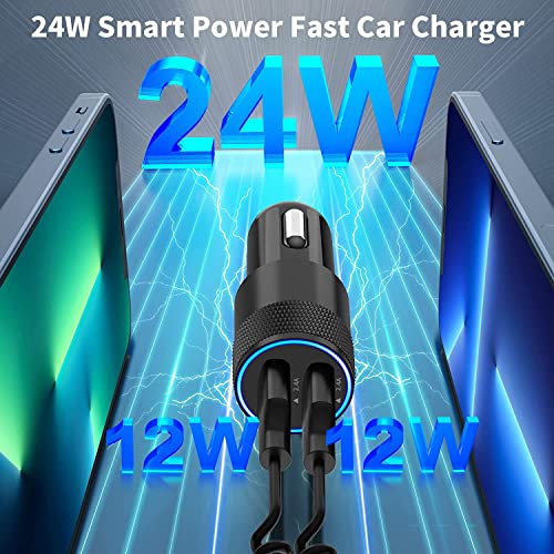 [Apple MFi Certified] iPhone Fast Car Charger, 2Pack Retractable Coiled Lightning Cables for 4.8A/24W Dual Port USB Power Rapid Car Charger Quick Charging for iPhone 14/13/12/11 Pro Max/X/XS/XR/8/7