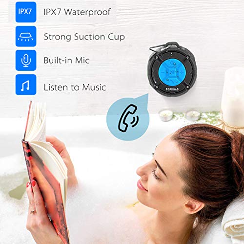 TOPROAD Portable Shower Speaker, IPX7 Waterproof Wireless Outdoor Speaker with HD Sound, 2 Suction Cups, Built-in Mic, Hands-Free Speakerphone for Bathroom, Pool, Beach, Hiking, Bicycle