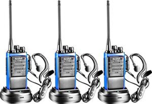 arcshell rechargeable long range two-way radios with earpiece headsets 3 pack walkie talkies li-ion battery and charger included