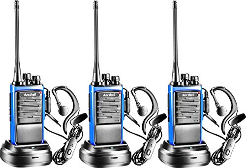 Arcshell Rechargeable Long Range Two-Way Radios with Earpiece Headsets 3 Pack Walkie Talkies Li-ion Battery and Charger Included