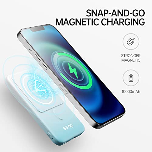 Sanag Portable Charger Power Bank with Kickstand Function, 10000mAh Magnetic Wireless Power Bank 22.5W PD Fast Charging with USB-C MagSafe Battery Pack for iPhone 14/13/12 Series