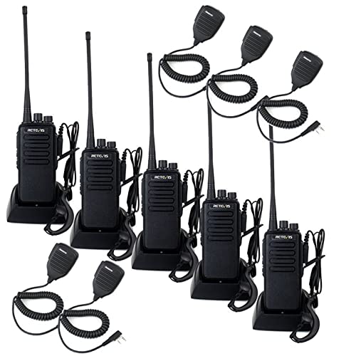 Retevis RT1 Two Way Radios Long Range Rechargeable, Heavy Duty 2 Way Radios with 3000mAh Battery,Rugged Adults Walkie Talkies with Earpiece and Mic Set, for Commercial Use(5 Pack)