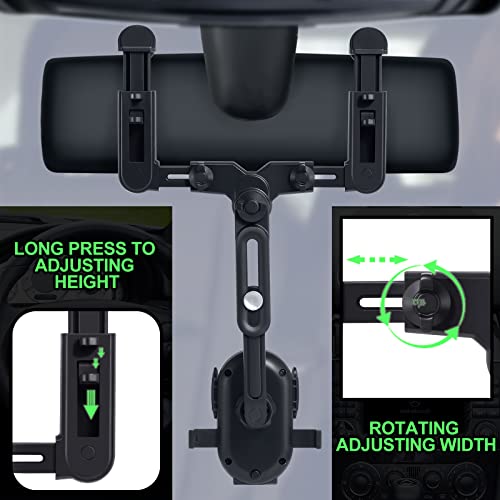 Rearview Mirror Phone Holder for Car, Rotatable and Retractable Car Phone Holder Mount, 360° Rotating Rear View Mirror Phone Holder Multifunctional Adjustable Mount for All Smartphones and Cars