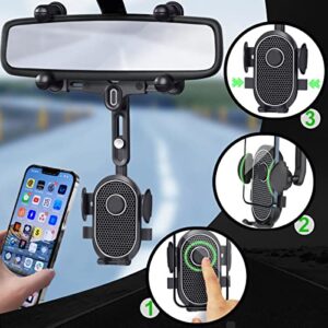 Rearview Mirror Phone Holder for Car, Rotatable and Retractable Car Phone Holder Mount, 360° Rotating Rear View Mirror Phone Holder Multifunctional Adjustable Mount for All Smartphones and Cars