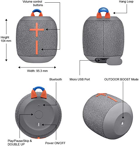 Logitech WONDERBOOM 2 Portable Waterproof Bluetooth Speaker - Wireless Boom Box - Non-Retail Packaging (Crushed Ice Grey)