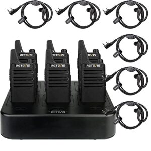 retevis rt22 walkie talkies (6 pack) with headset (6 pack), rechargeable hands free two way radios bundle rt22 walkie talkies earpiece