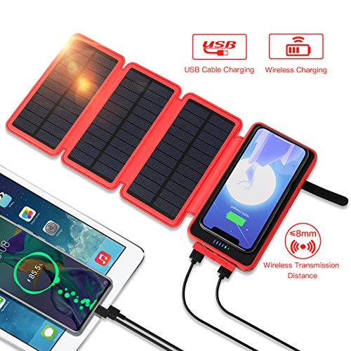 POWOBEST Solar Phone Charger,Solar Charger Power Bank,Outdoor Solar Cellphone Power Bank,High-Speed Charging，Portable Power Bank，20000mAh Wireless Portable Solar Power Bank,Solar Panel Charging(Red)