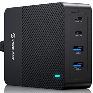 usb c charger, utechsmart 100w 4-port desktop type c charging station, portable usb c pd power charger adapter -2 usb c&2 qc 3.0 usb a ports for macbook pro/air, ipad, iphone, galaxy, laptop and more