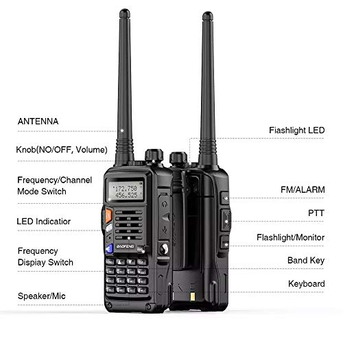 Baofeng UV-S9X3 5 Watt Tri-Band Radio : VHF, 1.25M, UHF, with 2200mAh Large Battery,Includes Dual Band Antenna, 220 Antenna, Earpiece, and More Amateur (Ham) Two-Way Radio… (Black)