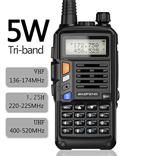 Baofeng UV-S9X3 5 Watt Tri-Band Radio : VHF, 1.25M, UHF, with 2200mAh Large Battery,Includes Dual Band Antenna, 220 Antenna, Earpiece, and More Amateur (Ham) Two-Way Radio… (Black)