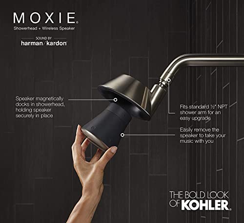 KOHLER Moxie Bluetooth Showerhead, Shower Speaker, Waterproof Speaker, Shower Radio, Rechargeable Speaker, Portable Speaker, 2.5 GPM, K-28238-NKE-CP, Polished Chrome