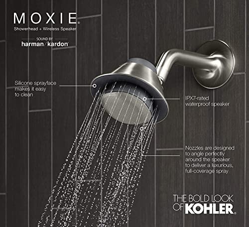 KOHLER Moxie Bluetooth Showerhead, Shower Speaker, Waterproof Speaker, Shower Radio, Rechargeable Speaker, Portable Speaker, 2.5 GPM, K-28238-NKE-CP, Polished Chrome