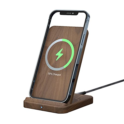 GAMDER Walnut Wood Wireless Charger,15W Max Double Coil Fast Wireless Charging Stand Compatible with iPhone 13/13 Pro Max/12/11/XR/X/8,AirPods Pro,Samsung S22/S21/Note 20 Ultra(No Adapter) (Brown)