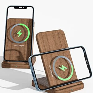 GAMDER Walnut Wood Wireless Charger,15W Max Double Coil Fast Wireless Charging Stand Compatible with iPhone 13/13 Pro Max/12/11/XR/X/8,AirPods Pro,Samsung S22/S21/Note 20 Ultra(No Adapter) (Brown)