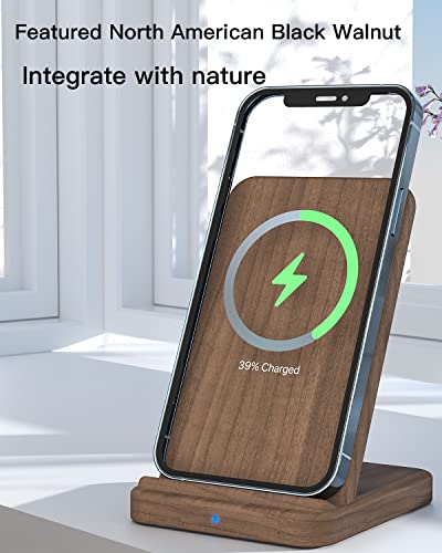 GAMDER Walnut Wood Wireless Charger,15W Max Double Coil Fast Wireless Charging Stand Compatible with iPhone 13/13 Pro Max/12/11/XR/X/8,AirPods Pro,Samsung S22/S21/Note 20 Ultra(No Adapter) (Brown)