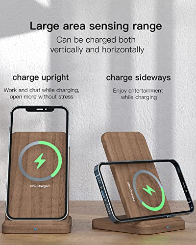 GAMDER Walnut Wood Wireless Charger,15W Max Double Coil Fast Wireless Charging Stand Compatible with iPhone 13/13 Pro Max/12/11/XR/X/8,AirPods Pro,Samsung S22/S21/Note 20 Ultra(No Adapter) (Brown)