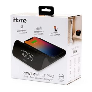 iHome Wireless Charger with Alarm Clock and Night Light, Digital Clock with iPhone Fast Charger, Samsung Fast Charger, and USB Charger for Apple and Samsung Devices