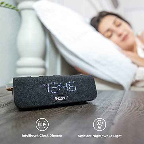 iHome Wireless Charger with Alarm Clock and Night Light, Digital Clock with iPhone Fast Charger, Samsung Fast Charger, and USB Charger for Apple and Samsung Devices