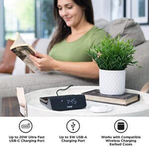 iHome Wireless Charger with Alarm Clock and Night Light, Digital Clock with iPhone Fast Charger, Samsung Fast Charger, and USB Charger for Apple and Samsung Devices