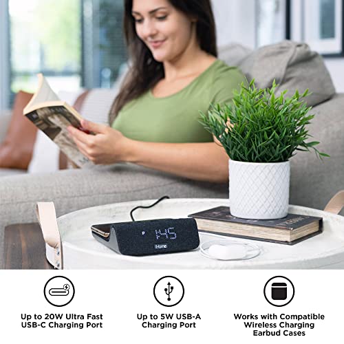 iHome Wireless Charger with Alarm Clock and Night Light, Digital Clock with iPhone Fast Charger, Samsung Fast Charger, and USB Charger for Apple and Samsung Devices