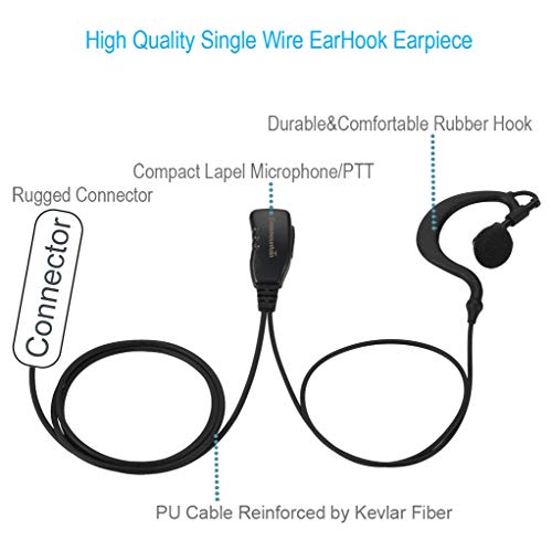 Single Wire Earhook Earpiece for Motorola Radios XPR6380 XPR6580 XPR7380 XPR7580 XPR7350e XPR7380e XPR7550e XPR7580e XPR 6380 6580 7380 7580 7350e 7380e 7550e 7580e, G Shape Headset