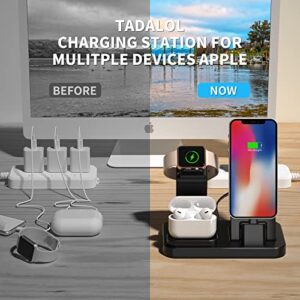 Tadalol Charging Station for Multiple Devices Apple, 3 in 1 Portable Charging Stand for iPhone AirPods iWatch with Magnetic Watch Charger Charging Dock Holder with 12W Adapter and Cable (Black)