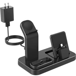 Tadalol Charging Station for Multiple Devices Apple, 3 in 1 Portable Charging Stand for iPhone AirPods iWatch with Magnetic Watch Charger Charging Dock Holder with 12W Adapter and Cable (Black)