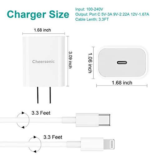 iPad Charger iPhone Charger, 20W USB C Fast Charger Plug, USB C Power Delivery Charging Adaptor Type C Wall Charger Adapter with 3FT USB C Cable for iPhone 14/14 Pro/14 Pro Max/13/Mini/Airpod