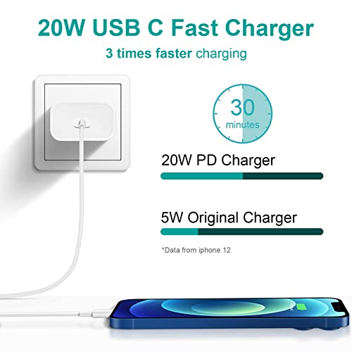 iPad Charger iPhone Charger, 20W USB C Fast Charger Plug, USB C Power Delivery Charging Adaptor Type C Wall Charger Adapter with 3FT USB C Cable for iPhone 14/14 Pro/14 Pro Max/13/Mini/Airpod