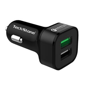 techstone car charger dual usb in car fast charging adapter quick charge 3.0 – mini phone cigarette lighter 12v socket for iphone xs/xr/max/7/8/plus, air 2/ ipad pro/mini, galaxy, lg, htc
