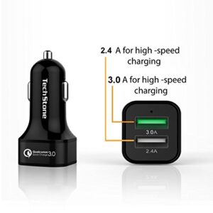 TechStone Car Charger Dual USB in Car Fast Charging Adapter Quick Charge 3.0 – Mini Phone Cigarette Lighter 12v Socket for iPhone Xs/XR/Max/7/8/Plus, Air 2/ iPad Pro/Mini, Galaxy, LG, HTC