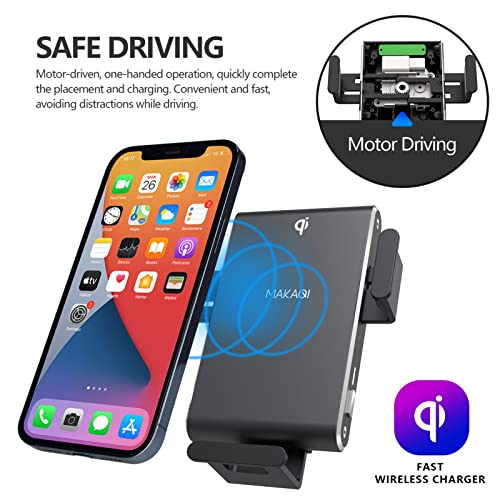 Wireless Car Charger for Galaxy Z Flip 4/3/2, MAKAQI Dual Coil Auto Clamping Fast Charging Car Mount,Dashboard Windshield Air Vent Phone Holder for iPhone13 & Galaxy S & Note & Flip
