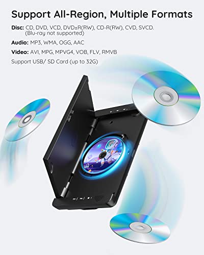 10.5" Portable DVD Player for Car, BOIFUN Dual Screen Car DVD Player with 7H Rechargeable Battery, HD Transmission, Support FM Out/USB/SD/Sync TV (1 Player + 1 Monitor + 2 Mounting Brackets)