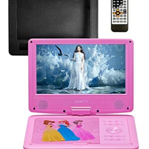 SYNAGY 11" Portable DVD Player for Kids with 9.5 inch HD Swivel Screen, Car Headrest Mount Holder, Rechargeable Battery, Car Charger, Wall Charger, SD Card Slot, USB Port (Pink)